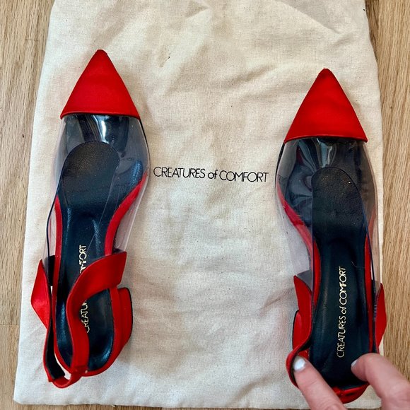 CREATURES OF COMFORT Gloria Red Clear Low Block Heels, Size 36 - Picture 2 of 16